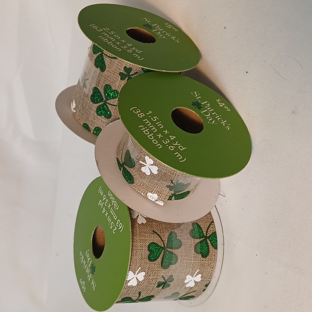 Shamrock Print Wire Edge Ribbon - Picture 6 of 6
